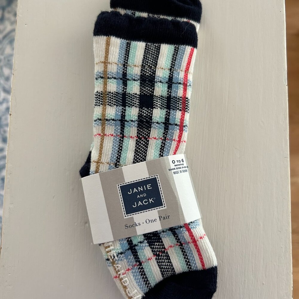 Janie and Jack Boys Striped Socks 0-6 months Blue Red Gold NEW with tags